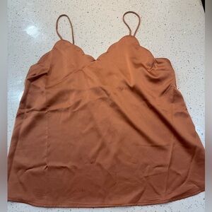 Monteau Scalloped Edge Women's Top in Rust | Size XL